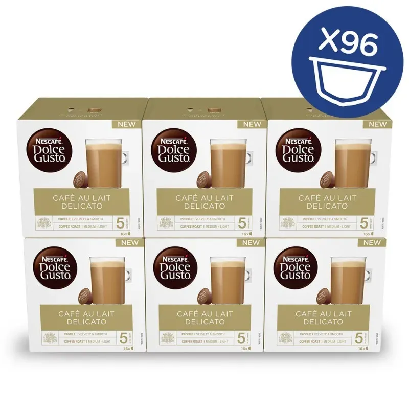 NESCAFÉ® Dolce Gusto® Café con Leche Delicato x 6, 96 Cápsulas NESCAFÉ® Dolce Gusto® Café con Leche Delicato x 6, 96 Cápsulas