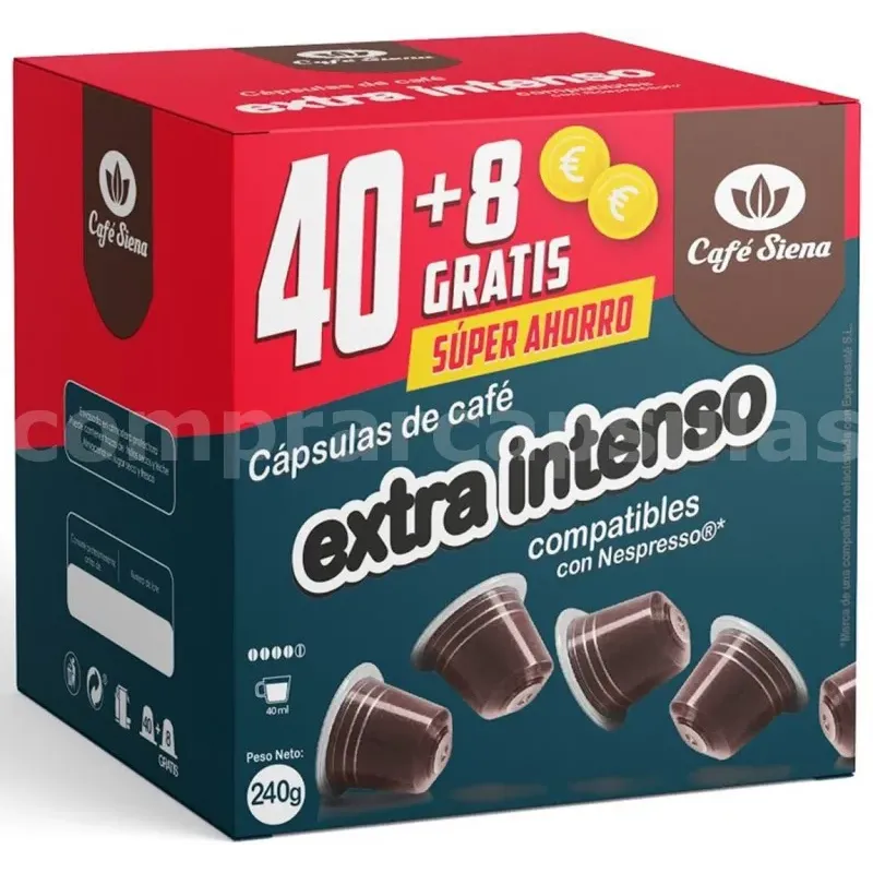 Café Extra Intenso Siena 40+8 cápsulas Compatibles Nespresso®* Café Extra Intenso Siena 40+8 cápsulas Compatibles Nespresso®*
