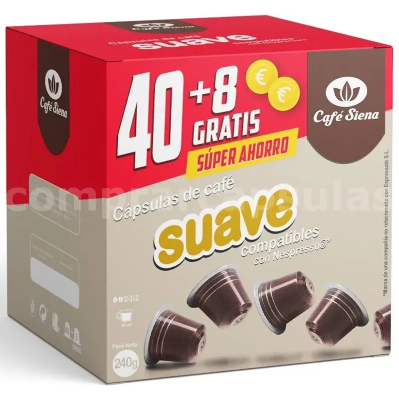 Café Suave Siena 40+8 cápsulas Compatibles Nespresso®* Café Suave Siena 40+8 cápsulas Compatibles Nespresso®*
