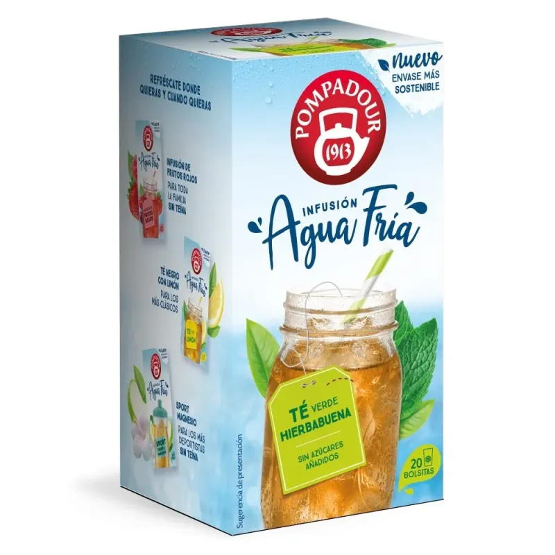 Té Verde con Hierbabuena Agua Fría Pompadour 20 bolsitas Té Verde con Hierbabuena Agua Fría Pompadour 20 bolsitas