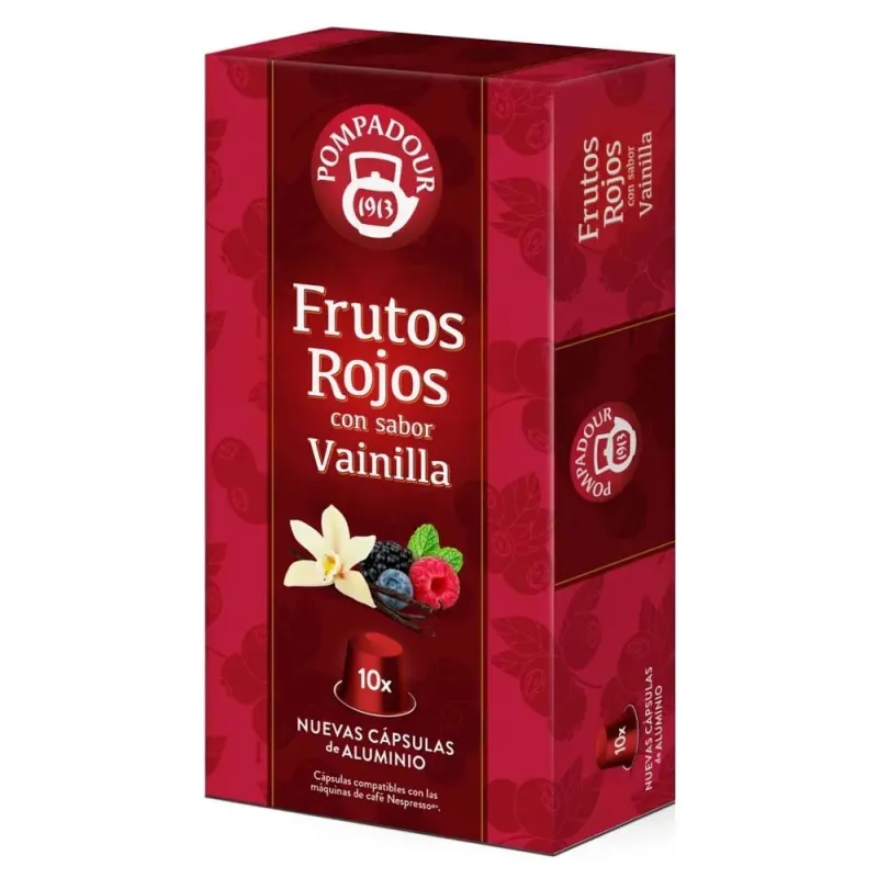 Frutos Rojos con sabor Vainilla Pompadour 10 cápsulas compatibles Nespresso® Frutos Rojos con sabor Vainilla Pompadour 10 cápsulas compatibles Nespresso®