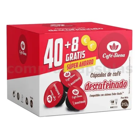 Café Siena Descafeinado 40+8 Cápsulas Compatibles Dolce Gusto®*