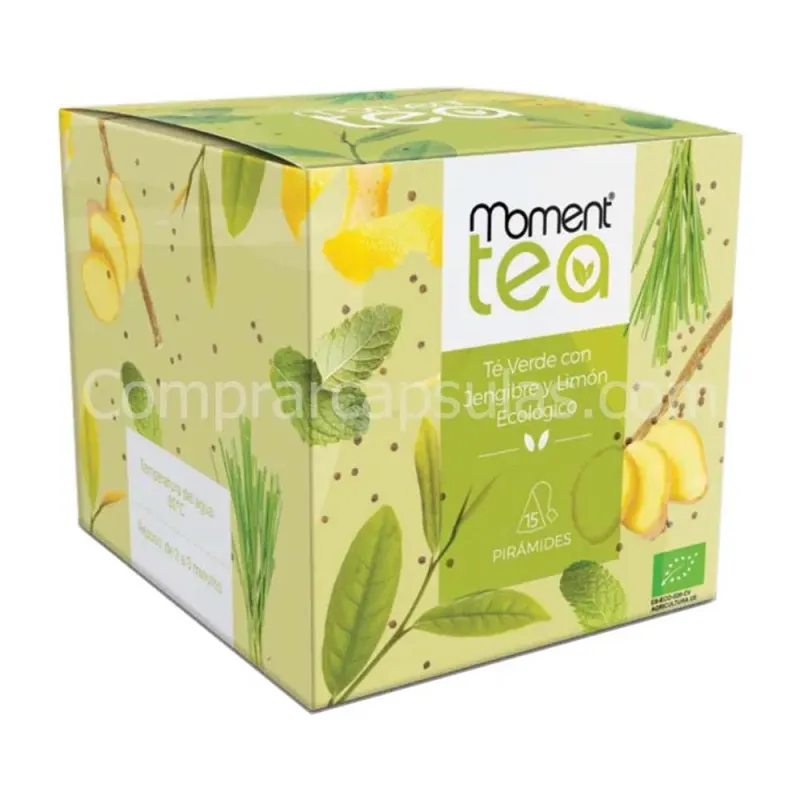 MOMENT TEA Té Verde con Jengibre y Limón Ecológico 15 Piramides