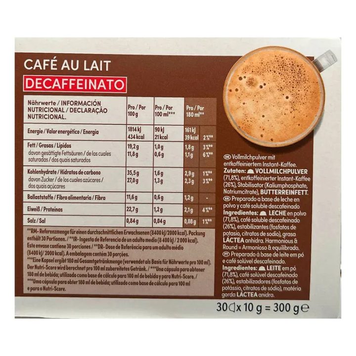 Valor nutricional Café con leche Dolce Gusto