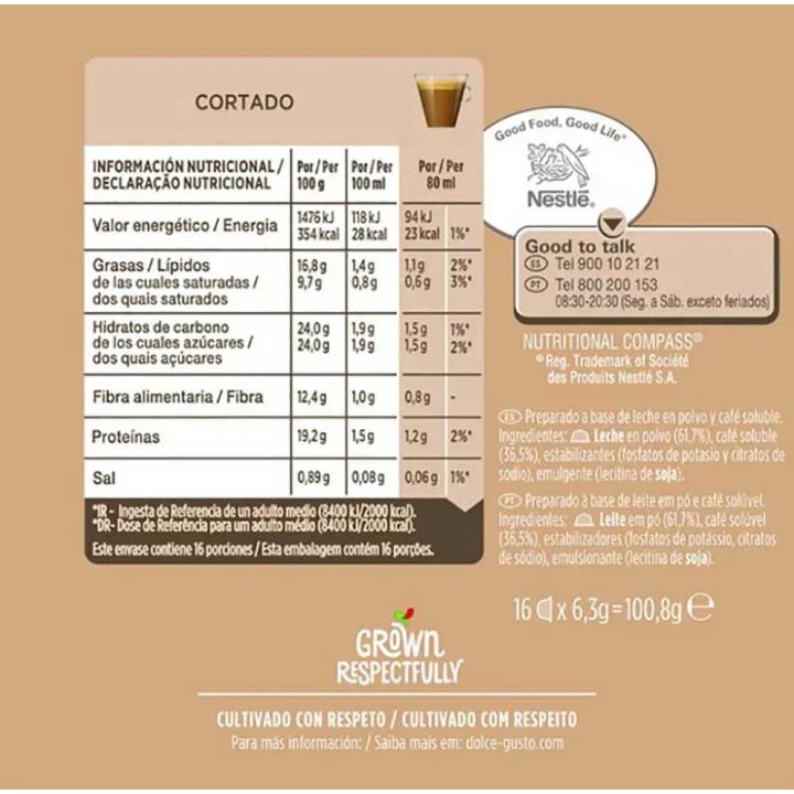 Valor nutricional Cortado Dolce Gusto
