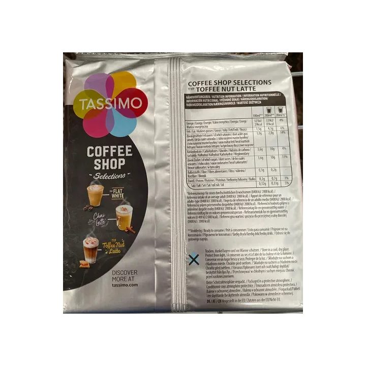 Valor energético de Tassimo Coffe Shop Toffe Nut Latte 8