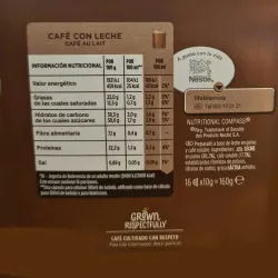 Valor energético Café con leche Dolce Gusto