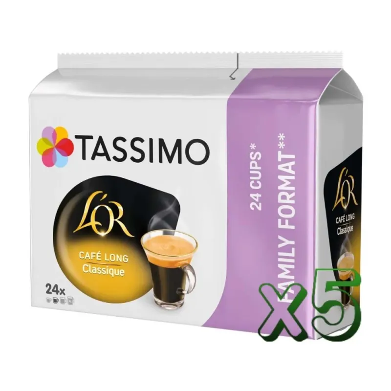 Lote 5 Tassimo L'OR Café Long Classique Familiar 24 TD Lote 5 Tassimo L'OR Café Long Classique Familiar 24 TD