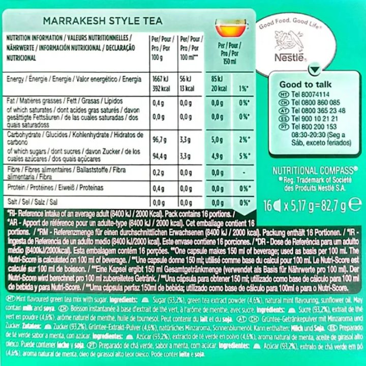Valor energetico Marrakesh Style Tea Pack 48 cápsulas de te al estilo marroquí