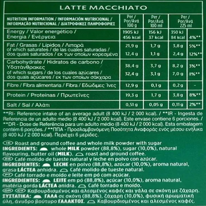 VALOR ENERGÉTICO Latte Macchiato STARBUCKS