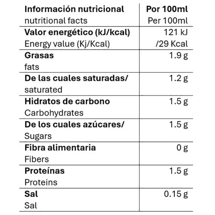 Valor nutricional milk creamer Tassimo