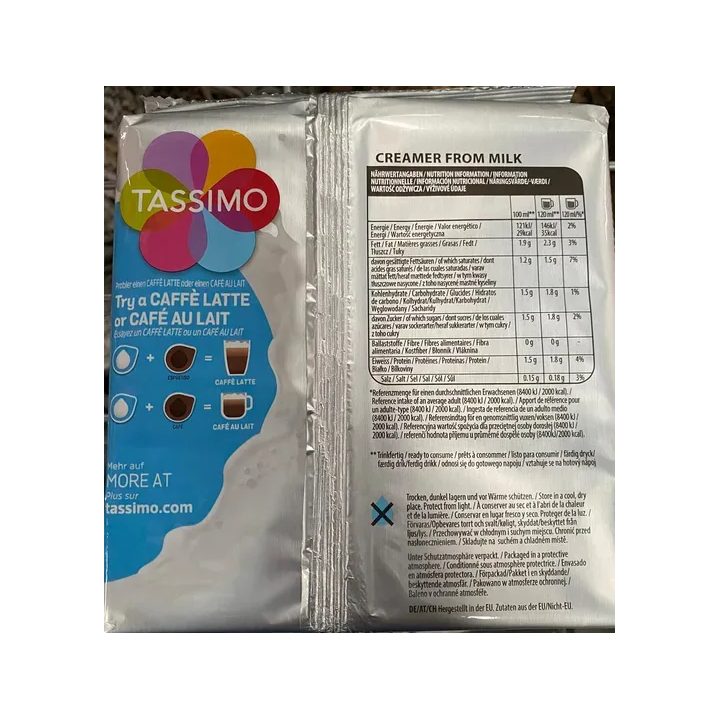 Valor nutricional milk creamer Tassimo