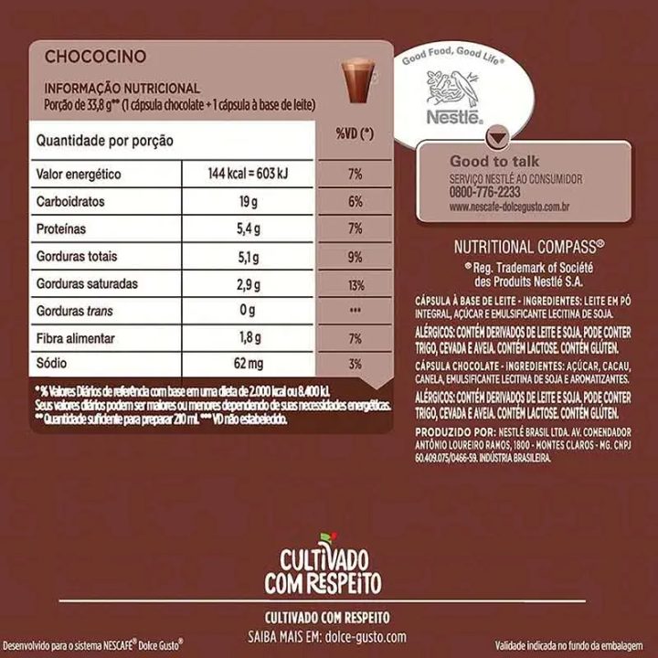 Valor energetico CHOCOCINO, 8 + 8 cápsulas Dolce Gusto