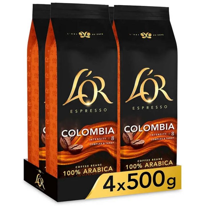 Colombia 4 paquetes de 500 gr. Café en grano natural L'or Intensidad 8