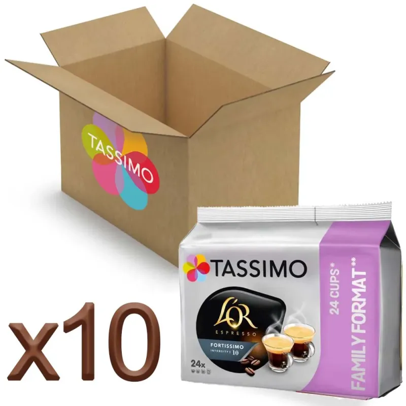 Lote 10 Cajas Tassimo L'OR Espresso Fortissimo Familiar 24 TD