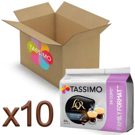 Lote 10 Cajas Tassimo L'OR Espresso Fortissimo Familiar 24 TD