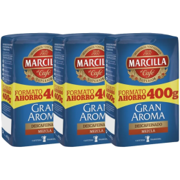 Pack de 3 Marcilla molido Gran Aroma Descafeinado Mezcla 50/50 Formato Ahorro 400 gramos