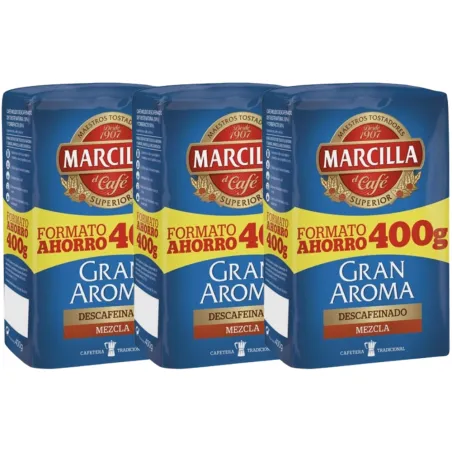Pack de 3 Marcilla molido Gran Aroma Descafeinado Mezcla 50/50 Formato Ahorro 400 gramos