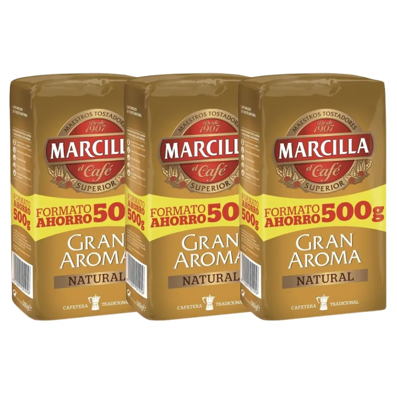 Pack de 3 Marcilla molido Gran Aroma Natural, Formato Ahorro 500 gramos