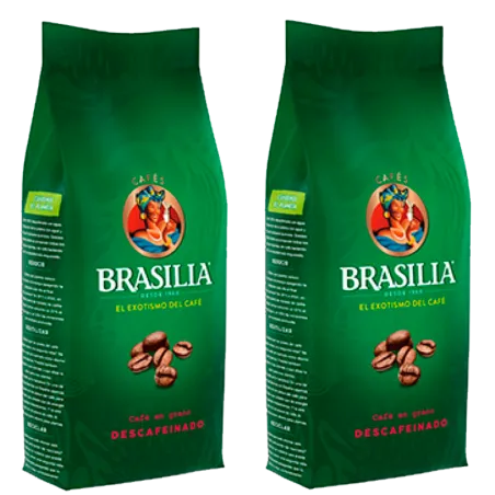 Café en grano Descafeinado 2x500g Brasilia Medalla de Oro