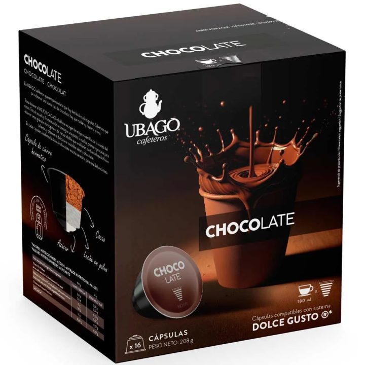 Chocolate Dolce Gusto 16 cápsulas compatibles marca Ubago