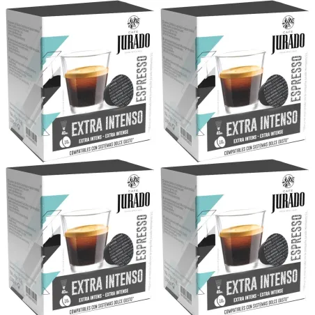 4 cajas Extra Intenso, 16 cápsulas café Jurado compatibles Dolce Gusto