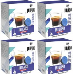 4 cajas de Intenso Descafeinado Café Jurado, 16 cápsulas para Dolce Gusto
