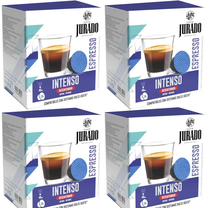 4 cajas de Intenso Descafeinado Café Jurado, 16 cápsulas para  Dolce Gusto