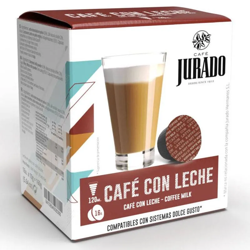 Cafe con leche, 16 cápsulas café Jurado para  Dolce Gusto