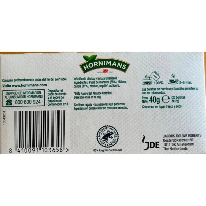 VALOR NUTRICIONAL INFUSION MANZANA Y CANELA