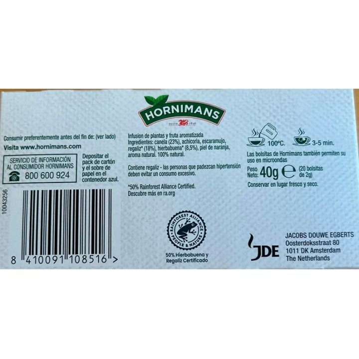 VALOR NUTRICIONAL MENTA MOROCCO INFUSIONES POMPADOUR