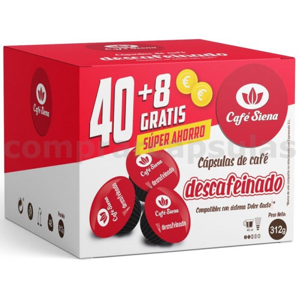 Café Siena Descafeinado 40+8 Cápsulas Compatibles Dolce Gusto®* - Comprar  Cápsulas